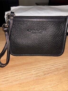 Coach Black Pebbled Leather Wristlet